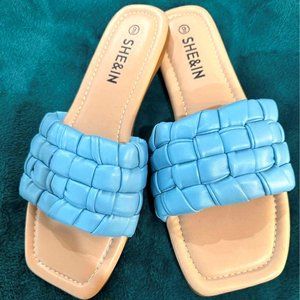 Turquoise Woven Slide Sandals Size 9